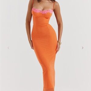 House of CB Orange and Pink Maxi Dress